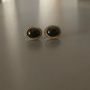 Black Oval with Gold Border Stud Earrings